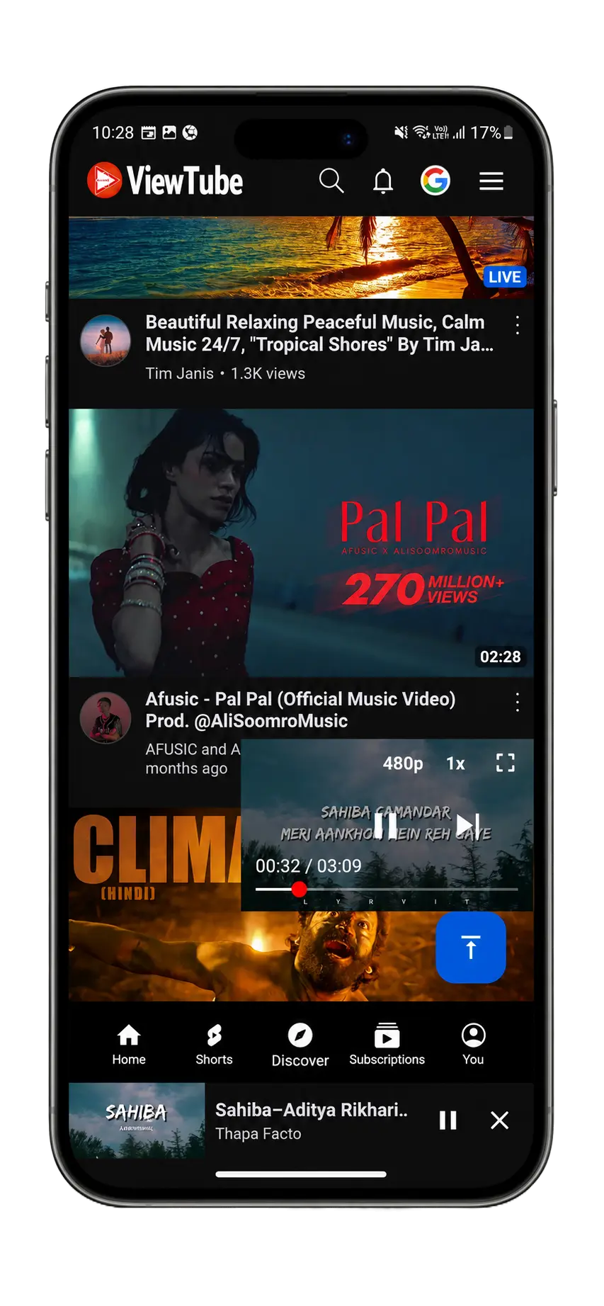 Multitasking Floating Player UI Mockup